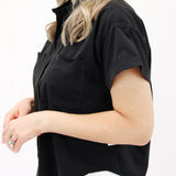 Boxy Two Pocket Short Sleeve Shirt, Black