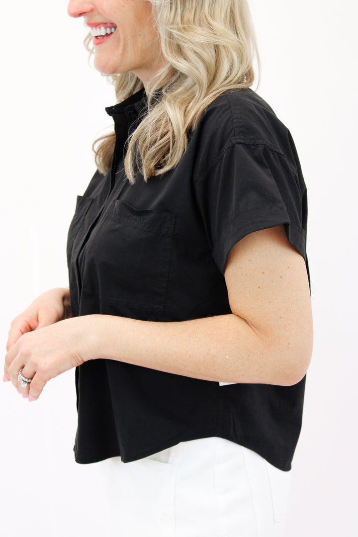 Boxy Two Pocket Short Sleeve Shirt, Black