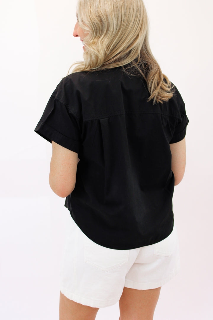 Boxy Two Pocket Short Sleeve Shirt, Black