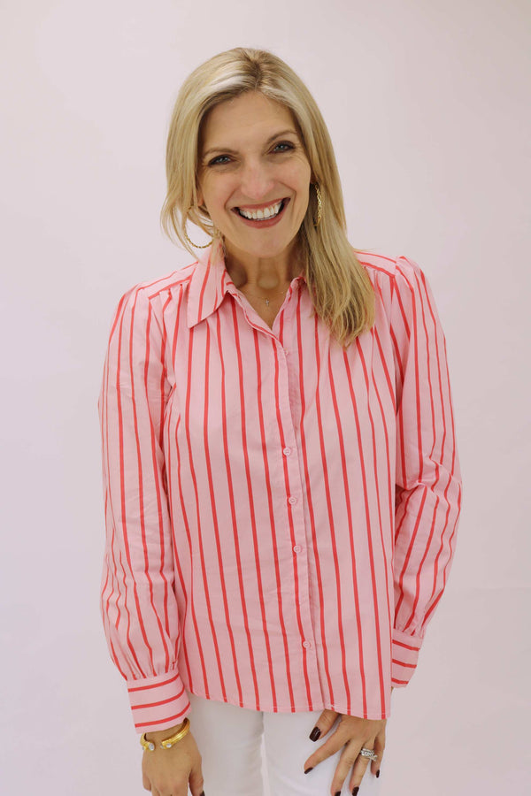 Candy Stripe Button Down, Pink/Red Combo