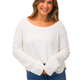 Swinging Cable Cuff Sweater, Ivory Combo