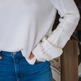 Swinging Cable Cuff Sweater, Ivory Combo