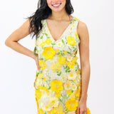 Aisha Floral Appliqué Mini Dress, Yellow Floral