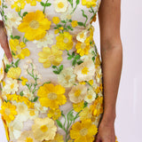 Aisha Floral Appliqué Mini Dress, Yellow Floral