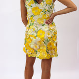 Aisha Floral Appliqué Mini Dress, Yellow Floral