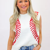 White Baseball Stitch Sweater Vest, White