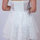 Deasia Strapless Eyelet Mini Dress, White