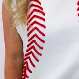 White Baseball Stitch Sweater Vest, White