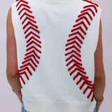 White Baseball Stitch Sweater Vest, White