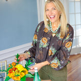 Autumn Breeze Floral Top, Brown