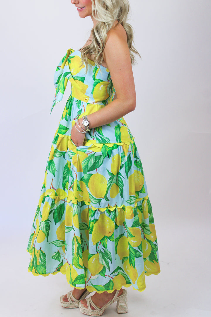 Elena Strapless Midi Dress, Limoncello