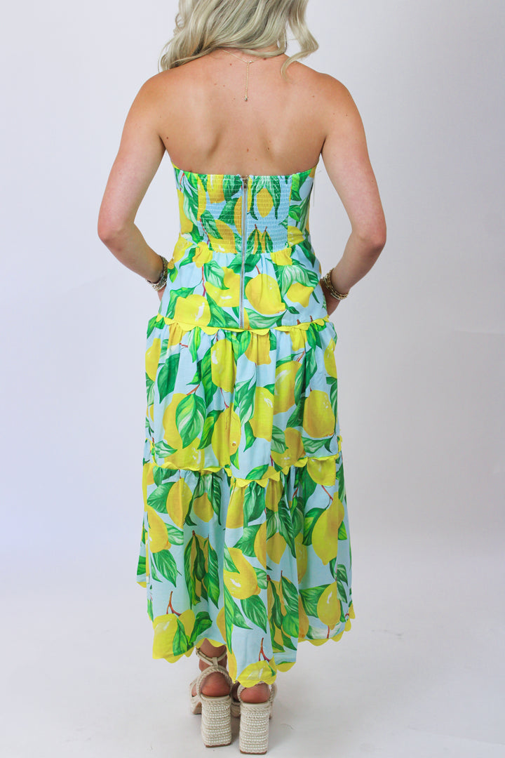 Elena Strapless Midi Dress, Limoncello