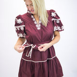 Campus Classic Tiered Mini Dress, Maroon