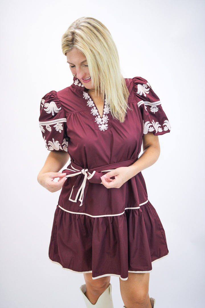 Campus Classic Tiered Mini Dress, Maroon