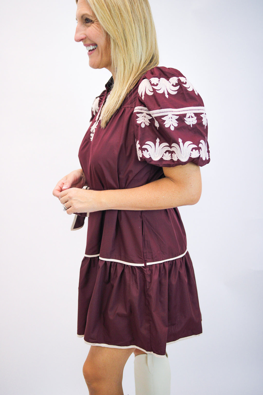Campus Classic Tiered Mini Dress, Maroon