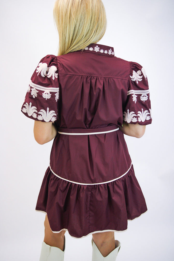 Campus Classic Tiered Mini Dress, Maroon