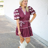 Campus Classic Tiered Mini Dress, Maroon