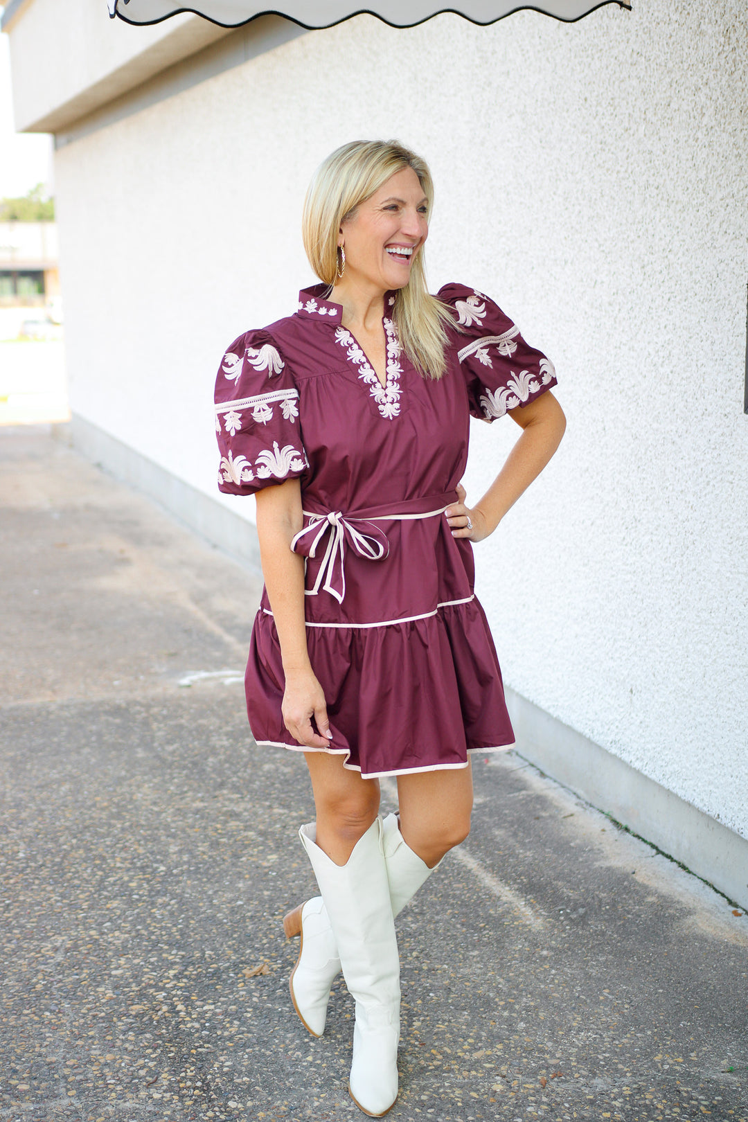 Campus Classic Tiered Mini Dress, Maroon