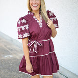 Campus Classic Tiered Mini Dress, Maroon