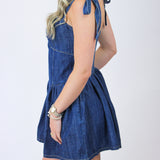 No Fumbles Here Denim Romper, Dark Wash