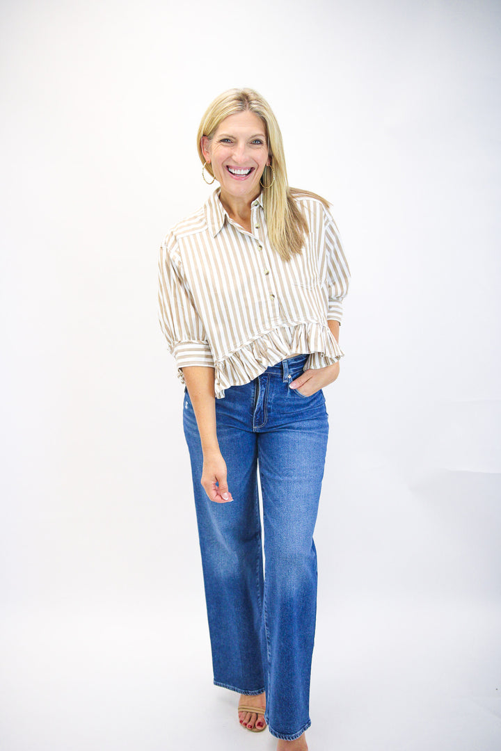 Bailey Stripe Shirt, Neutral Combo