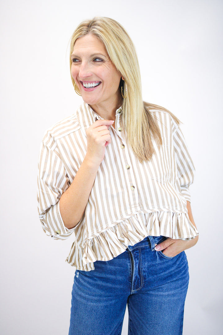 Bailey Stripe Shirt, Neutral Combo