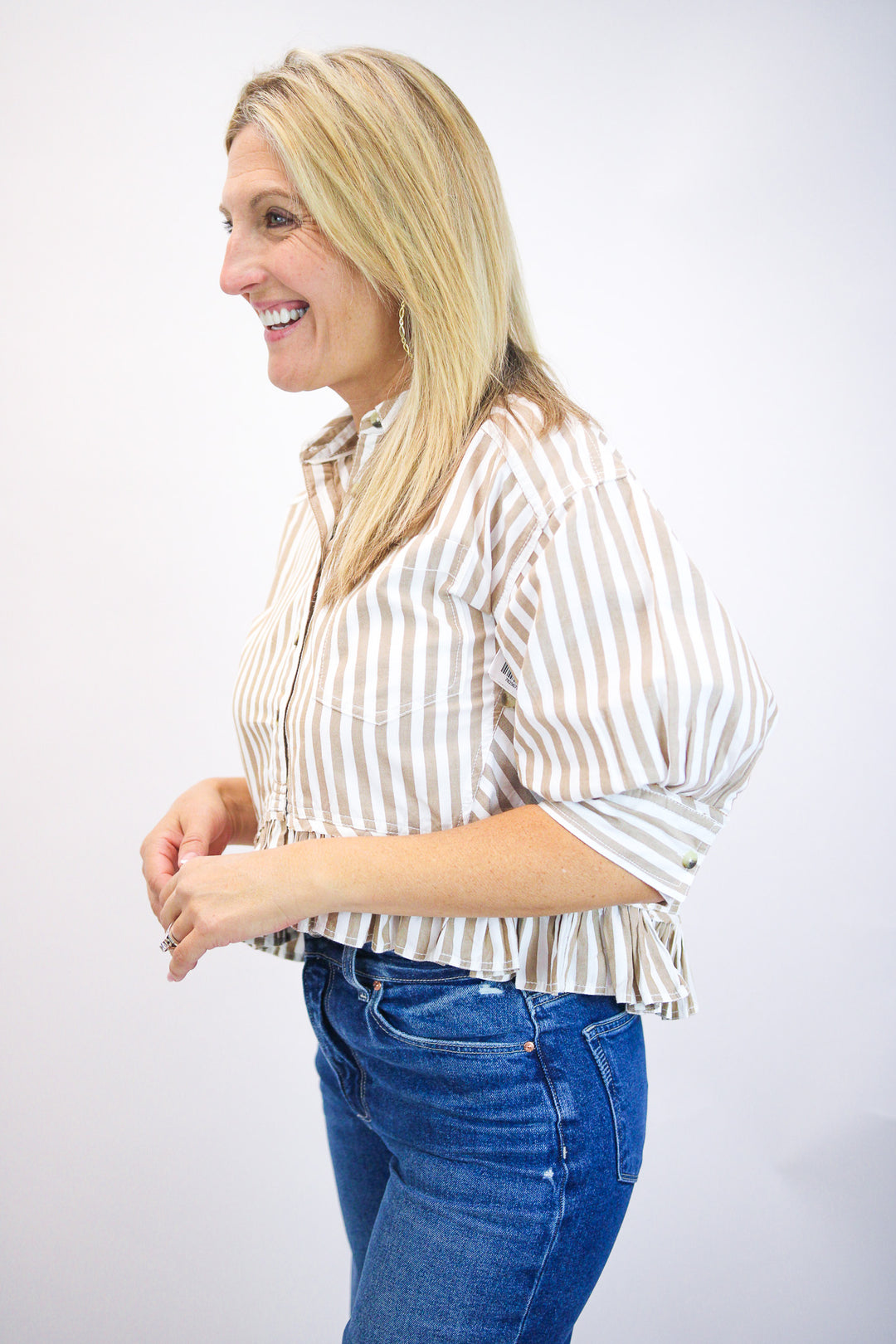 Bailey Stripe Shirt, Neutral Combo