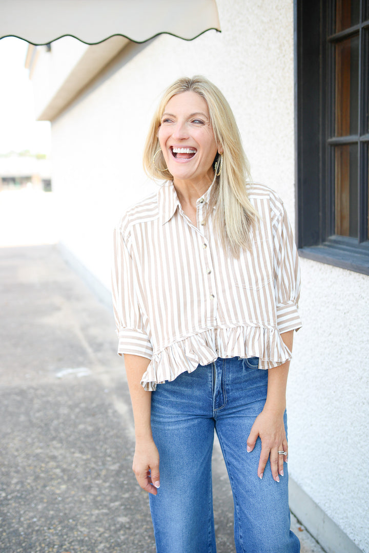 Bailey Stripe Shirt, Neutral Combo