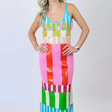 Colorblock Stripe Knit Midi Dress, Multi