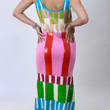 Colorblock Stripe Knit Midi Dress, Multi