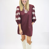 Campus Classic Balloon Sleeve Mini Dress, Maroon