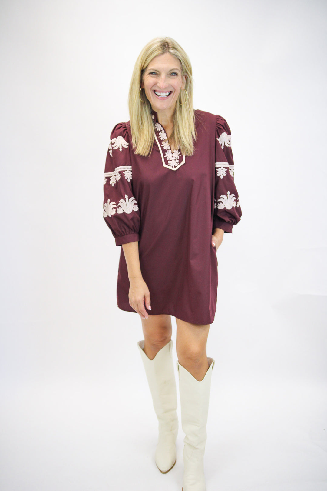 Campus Classic Balloon Sleeve Mini Dress, Maroon