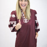 Campus Classic Balloon Sleeve Mini Dress, Maroon