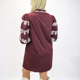 Campus Classic Balloon Sleeve Mini Dress, Maroon