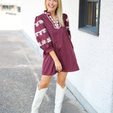 Campus Classic Balloon Sleeve Mini Dress, Maroon