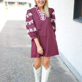 Campus Classic Balloon Sleeve Mini Dress, Maroon