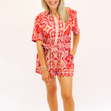 Tropical Tapestry Romper, Red