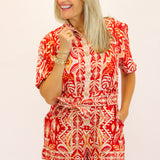 Tropical Tapestry Romper, Red