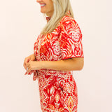 Tropical Tapestry Romper, Red