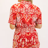 Tropical Tapestry Romper, Red