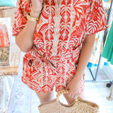 Tropical Tapestry Romper, Red