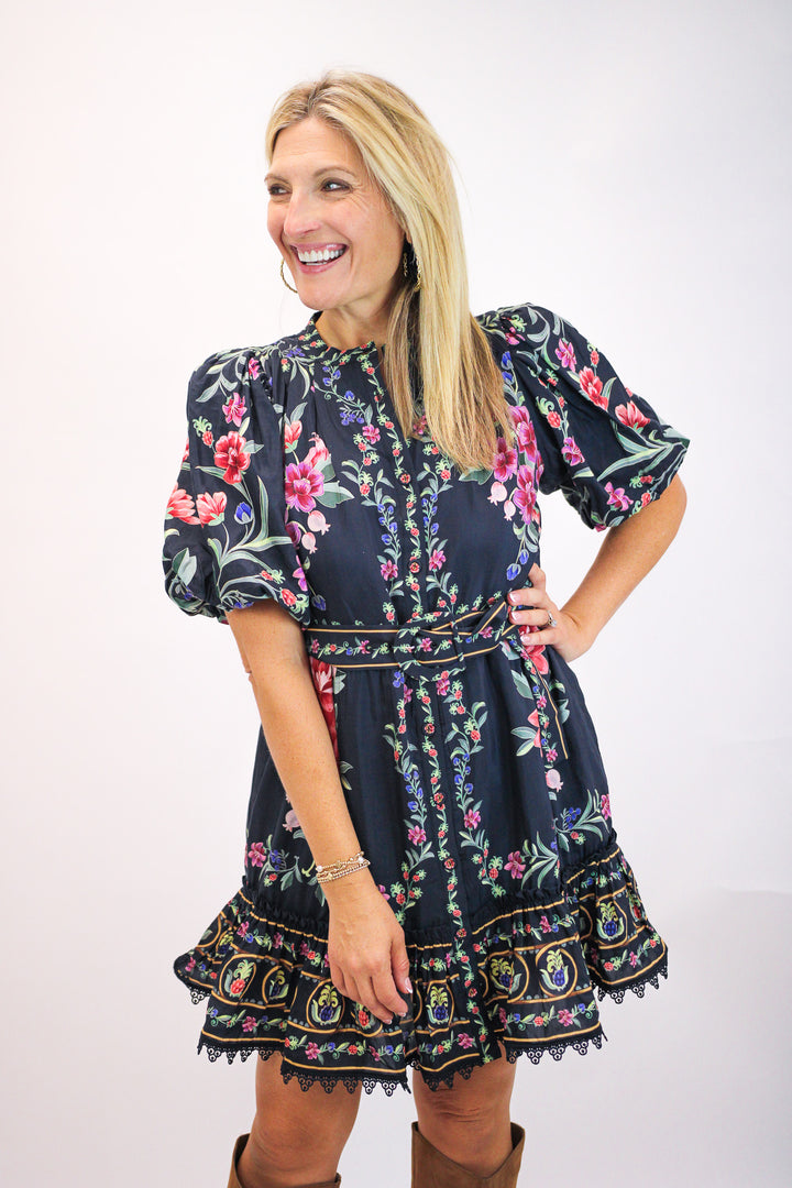 Belle Garden Mini Dress, Black