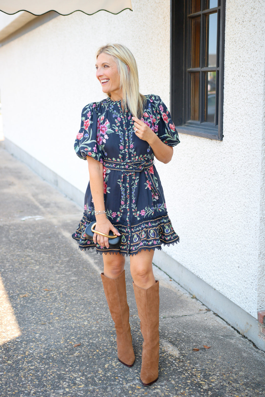 Belle Garden Mini Dress, Black