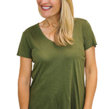 Side Slit V-Neck Tee, Italian Herb