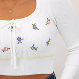 Little Miss Daisy Waffle Knit Floral Sweater, Cream