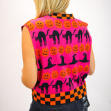 Checker Trim Halloween Icon Tank, Hot Pink/Orange/Black