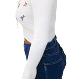 Little Miss Daisy Waffle Knit Floral Sweater, Cream