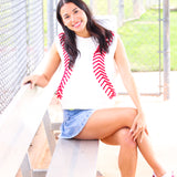 White Baseball Stitch Sweater Vest, White