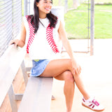 White Baseball Stitch Sweater Vest, White