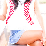 White Baseball Stitch Sweater Vest, White